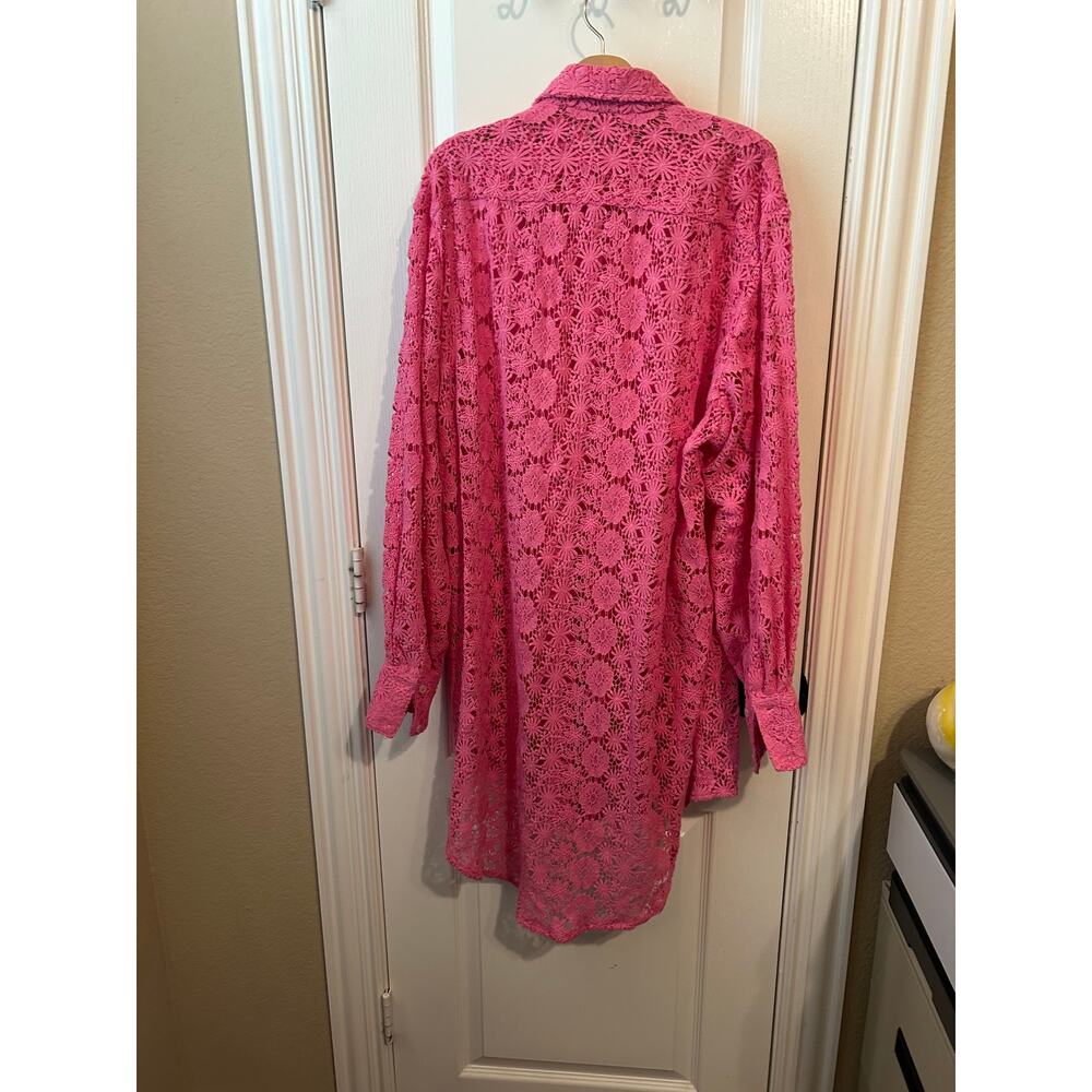 Mille XL High Low Cover Up Hot Pink Lacy Cotton - Picture 6 of 7